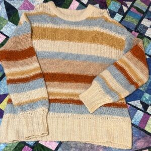 American Eagle Outfitters Striped Sweater in Cream, Blue, and Brown